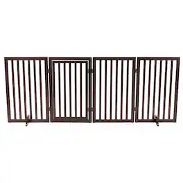 TRIXIE - 4-Panel Convertible Wooden 80" Freestanding Pet Gate - Pen with Pet Door, Brown - Espresso Brown