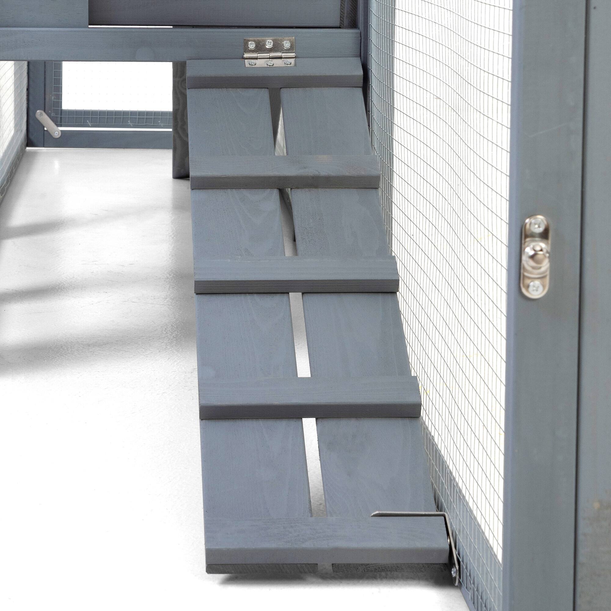 Back. Boyel Living - Gray with Colorful Patterns Large 2Story Outdoor Rabbit Hutch Bunny House with Dual Runs Resting Room PC Sun Roof wit - Gray.