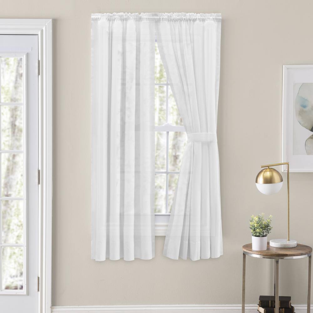 Angle. Ellis Curtain - Ellis Curtain Shadow Stripe Tailored Curtain Panel Pair for Windows with Ties 80" x 84" White - White.