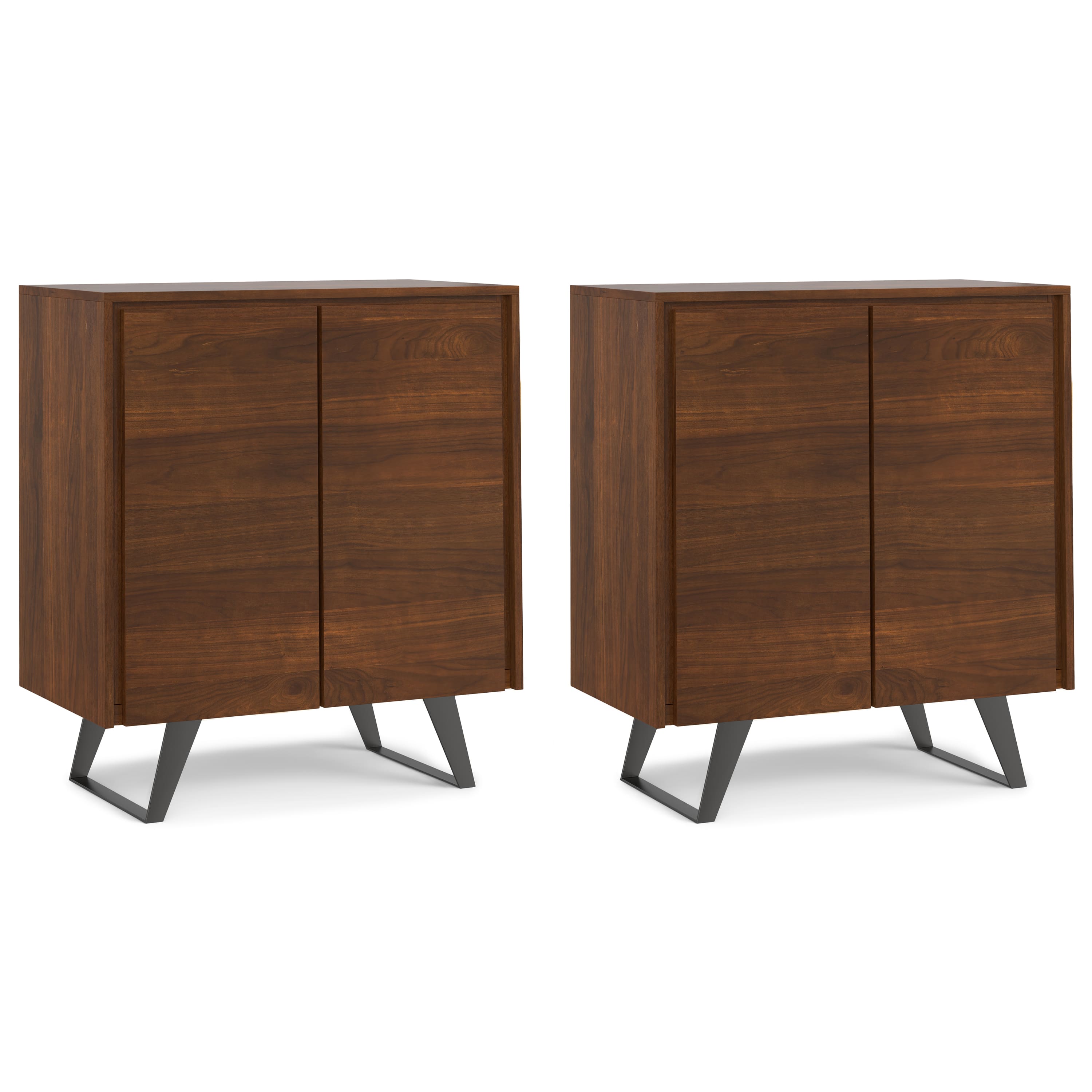 Photos - Display Cabinet / Bookcase Simpli Home Lowry 39 inch Walnut Storage Cabinet - Walnut Veneer (Set of 2)