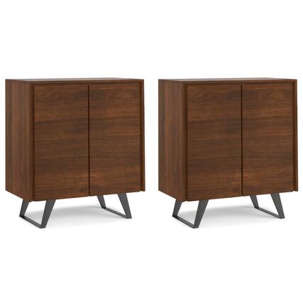 Front. Simpli Home - Lowry 39 inch Walnut Storage Cabinet (Set of 2) - Walnut Veneer.