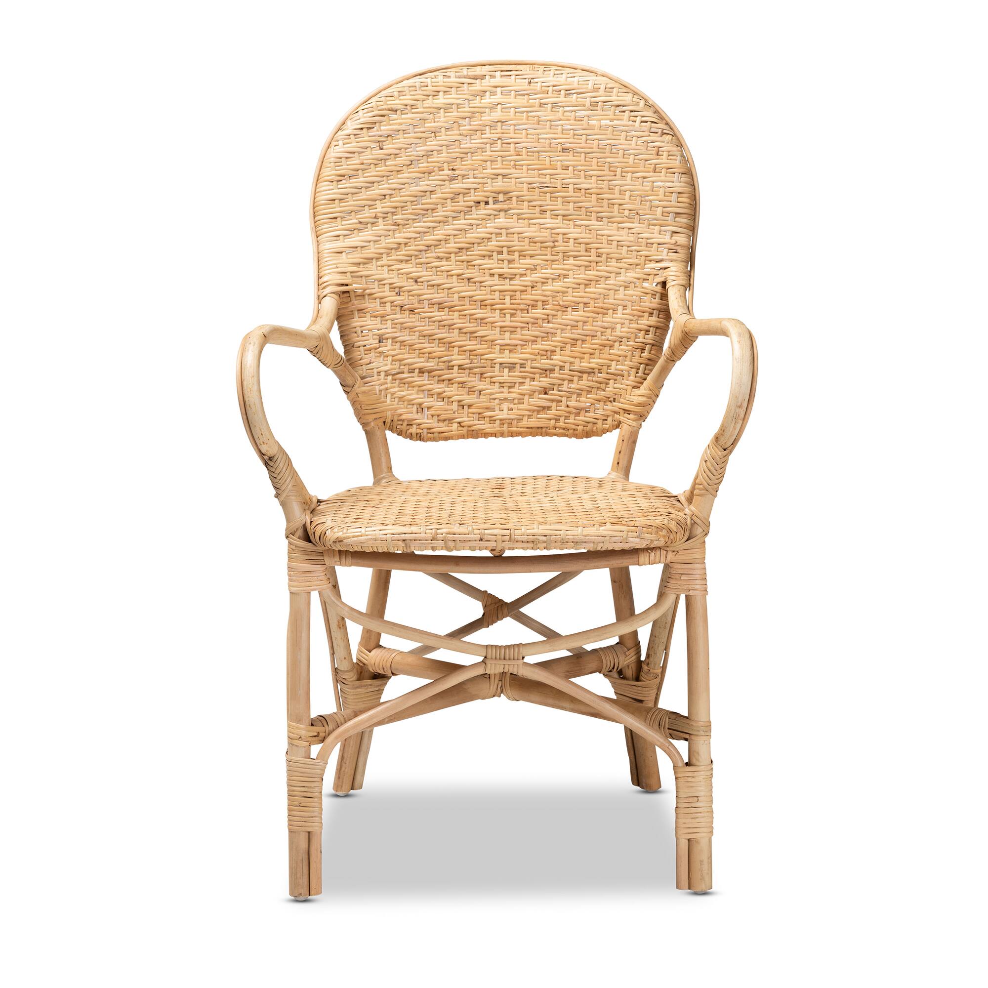 Angle. bali & pari - Genna Modern Bohemian Finished Rattan Dining Chair - Natural Brown.