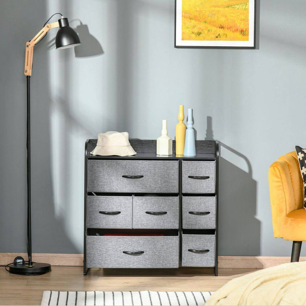 Alt View 2. Kadyn - 3-Tier Storage Organizer for Bedroom Entryway, 7-Drawer Dresser with Steel Frame for Bedroom, Dark Gray - Gray.