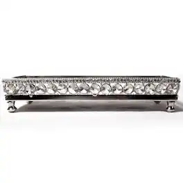Jiallo - Elegance Sparkle Vanity Mirror Tray with Beaded Crystals 10.875x4.25" - Silver, Multi Color