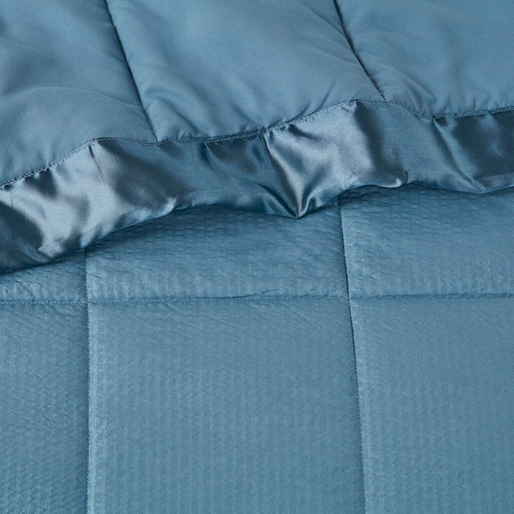 Alt View 5. Gracie Mills - Gracie Mills Lucile Textured Oversized Down Alternative Blanket with Satin Trim - Slate Blue.