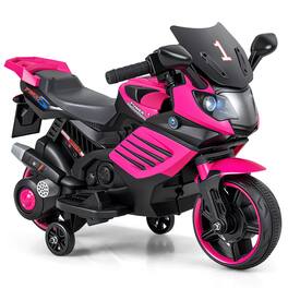 Costway - 6V Kids Motorcycle with Music, Horn, Detachable Training Wheels & LED Headlights - Pink
