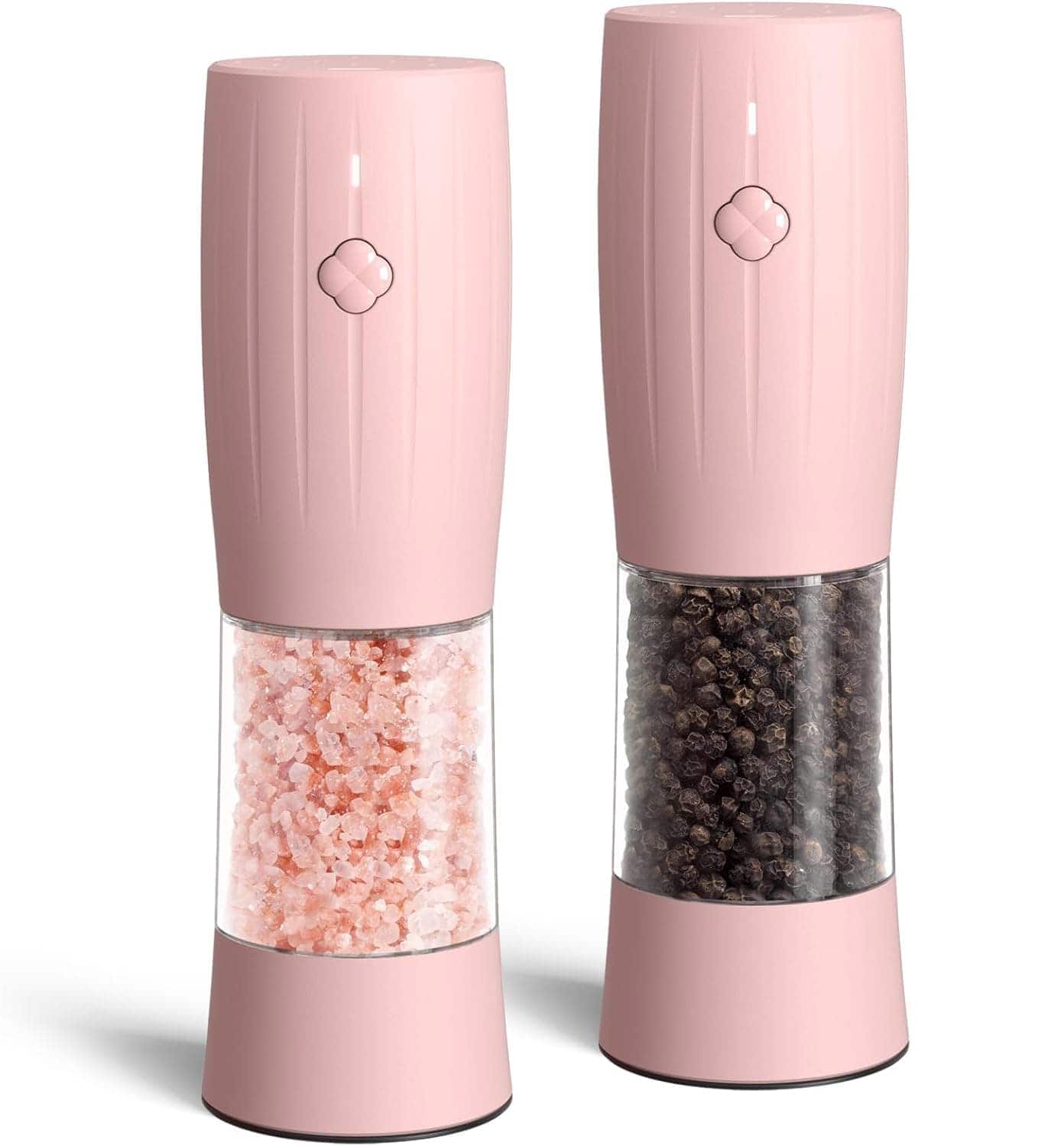 FINEAK - Rechargeable Electric Salt and Pepper Grinder Set with LED Light, 6 Adjustable Coarseness, Christmas Gift - Pink
