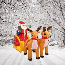 BreeBe - 7.5FT Waterproof Outdoor Inflatable Santa Claus with Dual Reindeer and Sled Decoration - Multicolor