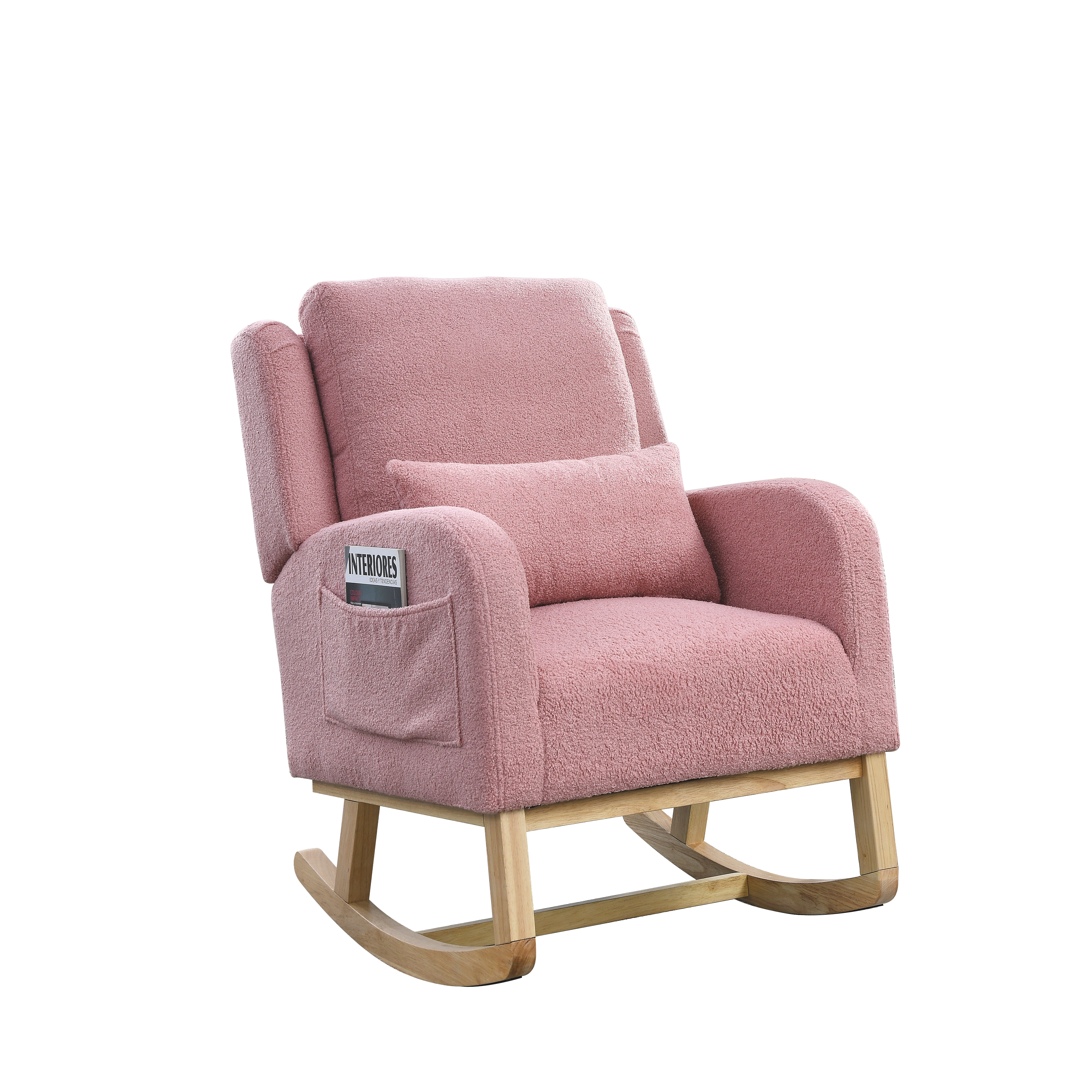 Alt View 6. GOODSILO - Modern Accent High Back Living Room Casual Armchair Rocker with Lumbar Pillow & Side Pockets - Pink Teddy.
