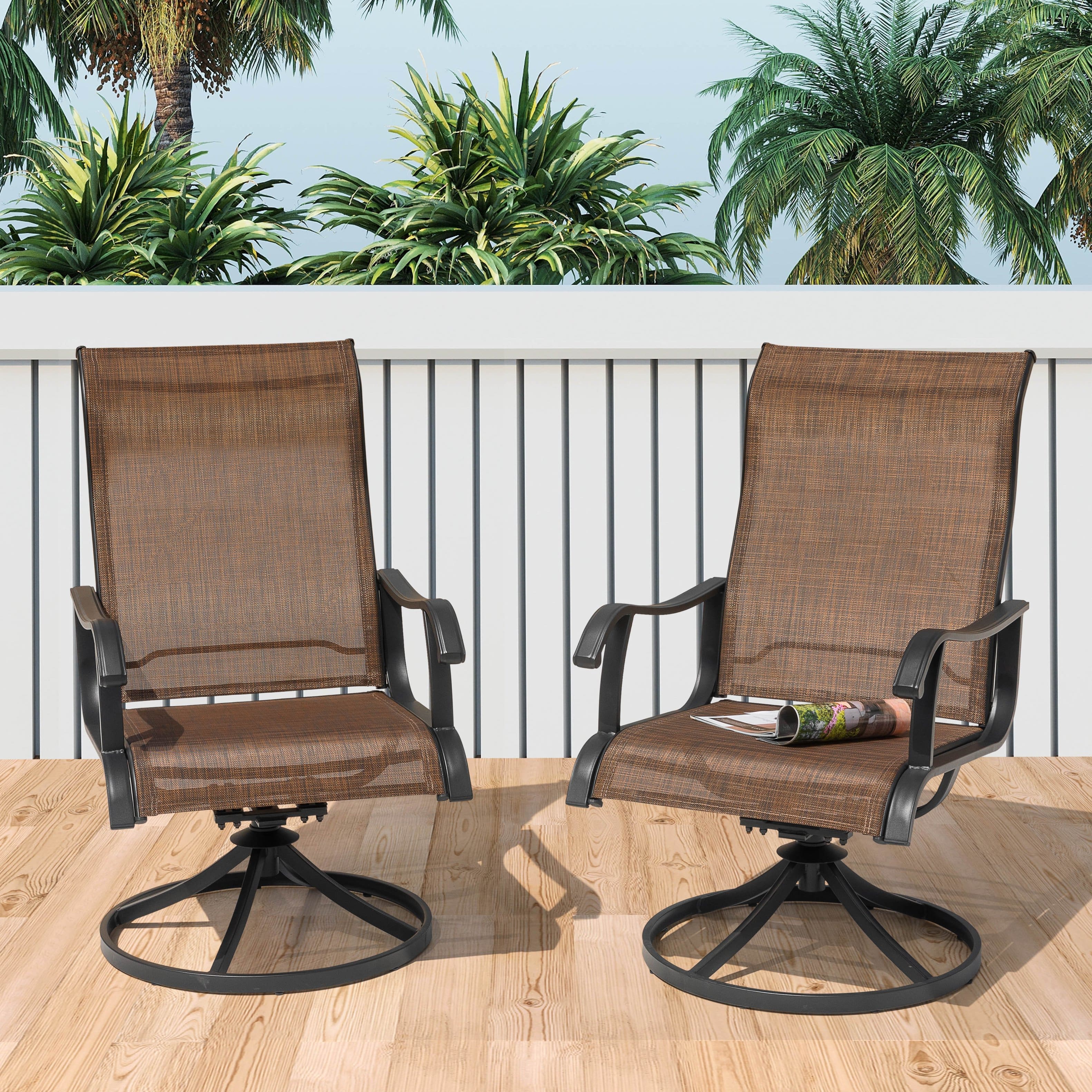 Nuu Garden - Patio 2-Piece Textilene Dining Chairs, Smooth 360-Degree Swivel, Metal Frame - Brown and Black