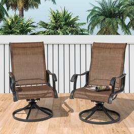 Nuu Garden - Patio 2-Piece Textilene Dining Chairs, Smooth 360-Degree Swivel, Metal Frame - Brown and Black