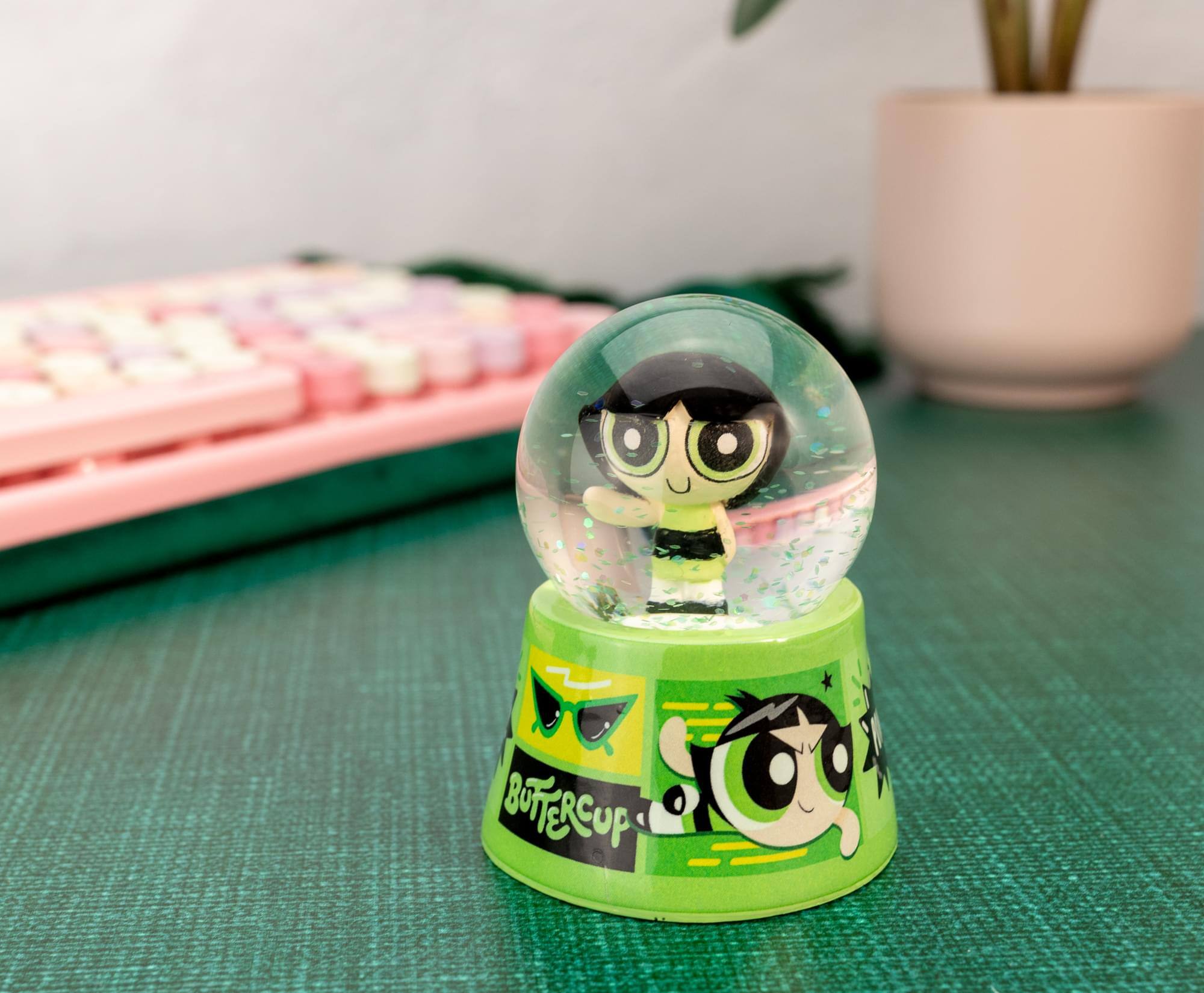 Alt View 3. Silver Buffalo - The Powerpuff Girls Buttercup Comic Panels 3-Inch Mini Light-Up Snow Globe - Green.