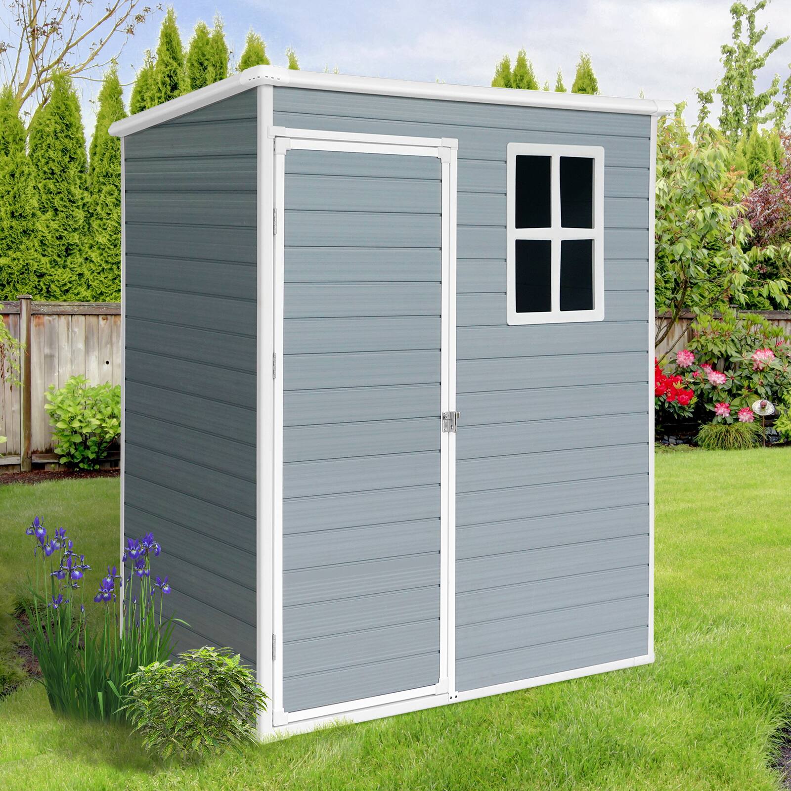 Angle. Mondawe - 5x3ft Resin Outdoor Storage Shed - Grey.