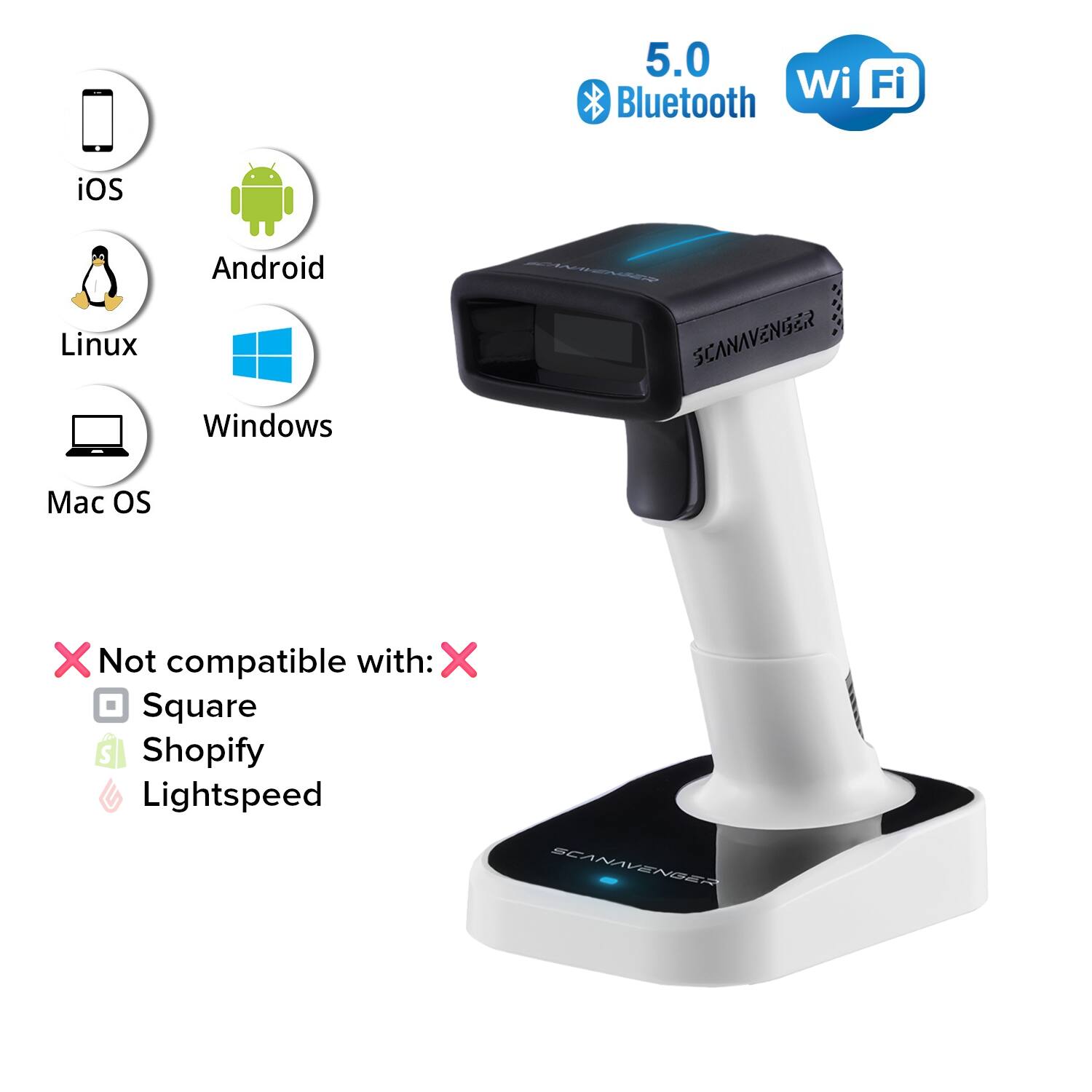 5.0 Wi-Fi Bluetooth iOS Linux Android Windows Mac OS X  
Not compatible with: Square Shopify Lightspeed
