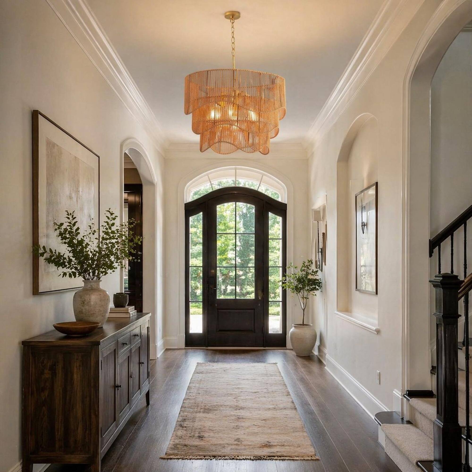 Back. RYHNUYNE - Boho Rattan Chandelier, Modern Farmhouse Chandelier for Dining Room Living Room - Gold.