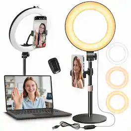 OMOMMD - Desk Ring Light With Stand Desktop Led Circle Halo Phone Holder For Computer Zoom Meeting Laptop Conference - Black