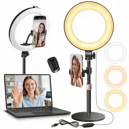 Front. METALTON - Desk Ring Light With Stand Desktop Led Circle Halo Phone Holder For Computer Zoom Meeting Laptop Conference... - Black.