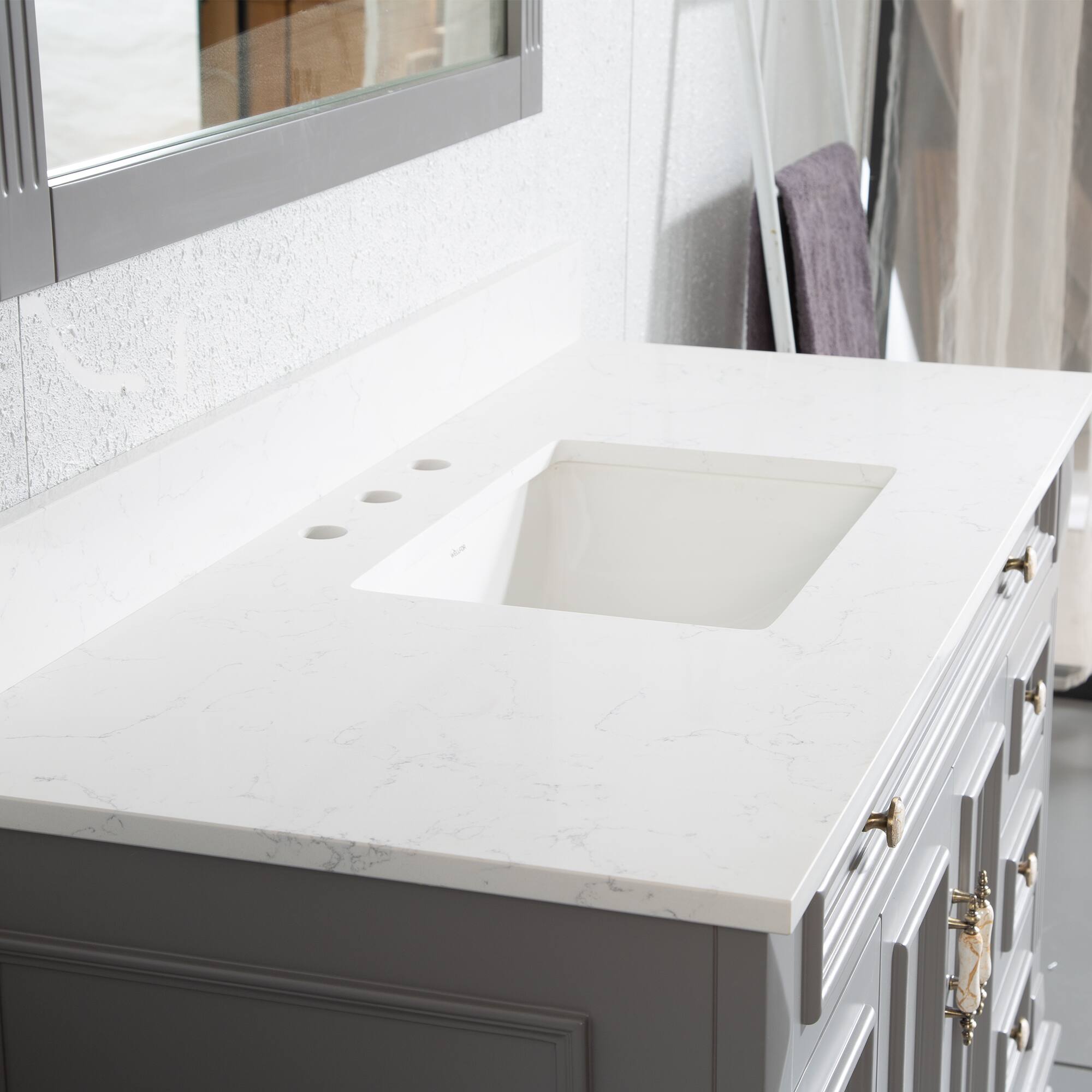Alt View 2. WELLFOR - ARTWOOD 48 in. Solid Wood Bath Vanity with Quartz Top, Single Sink, Soft Close, Assembled - Gray.