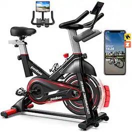 Pooboo - Indoor Cycling Bike for Home Cardio, Adjustable Magnetic Fitness Stationary Bike with 350lbs/300lbs - Red