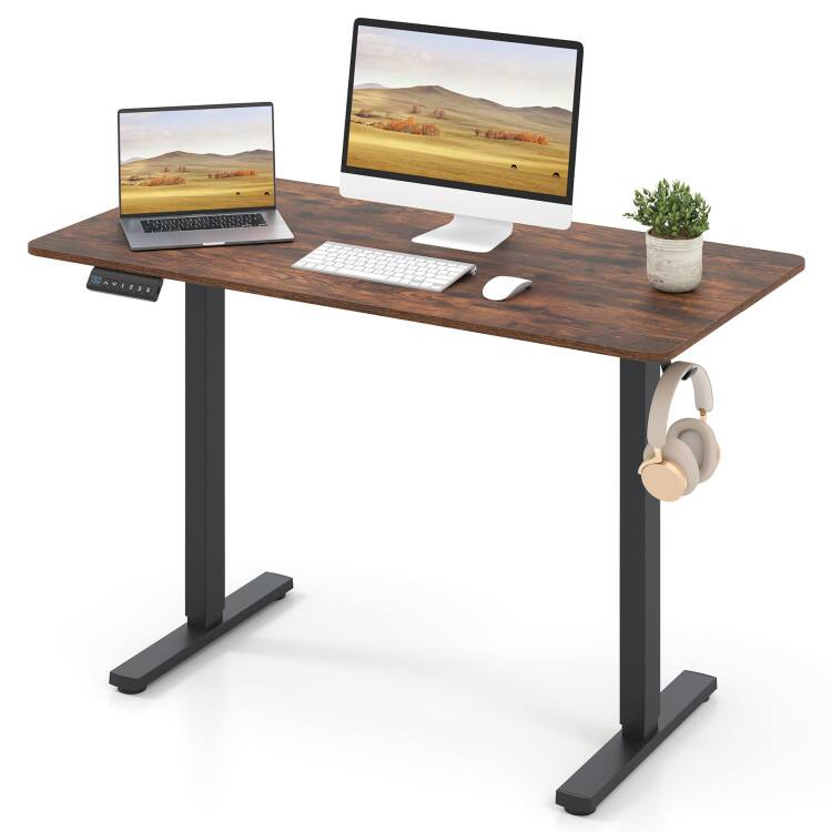 Back. SlickBlue - Electric Standing Desk with Memory Presets for Home Office Ergonomic Workstation - Rustic Brown.