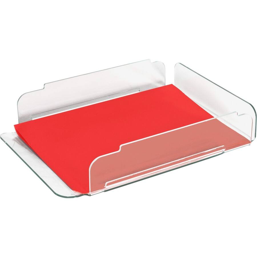 Angle. Lorell - Lorell Single Stacking Document Tray Desktop Durable Lightweight Non skid Stackable Clear Green Acrylic - Clear.