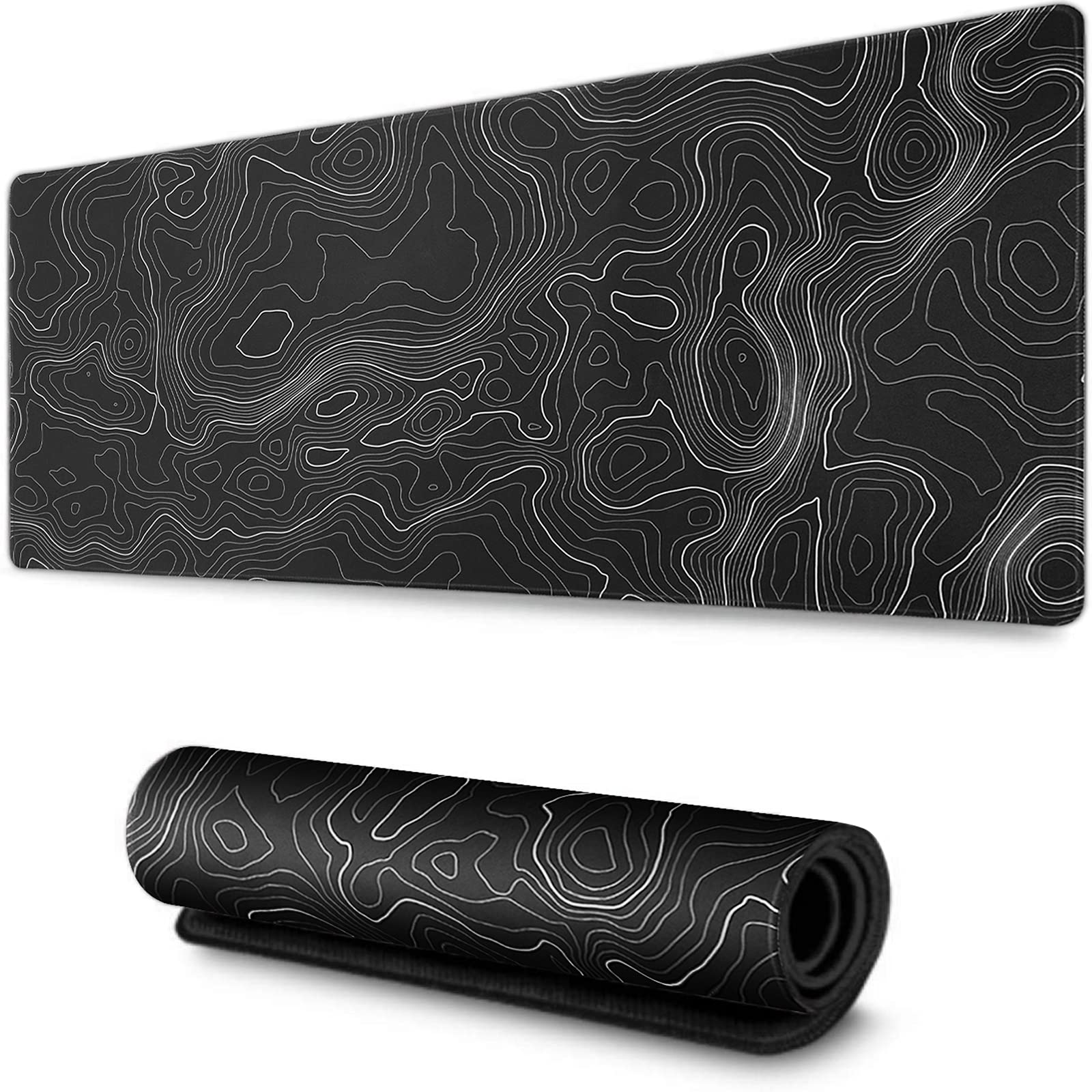 Reds Spade - Mouse Pad Mat 35x17 In Extended Gaming With Non slip Rubber Base Background Topographic Map Lines Contour Ge - Black-17L x 35W inches