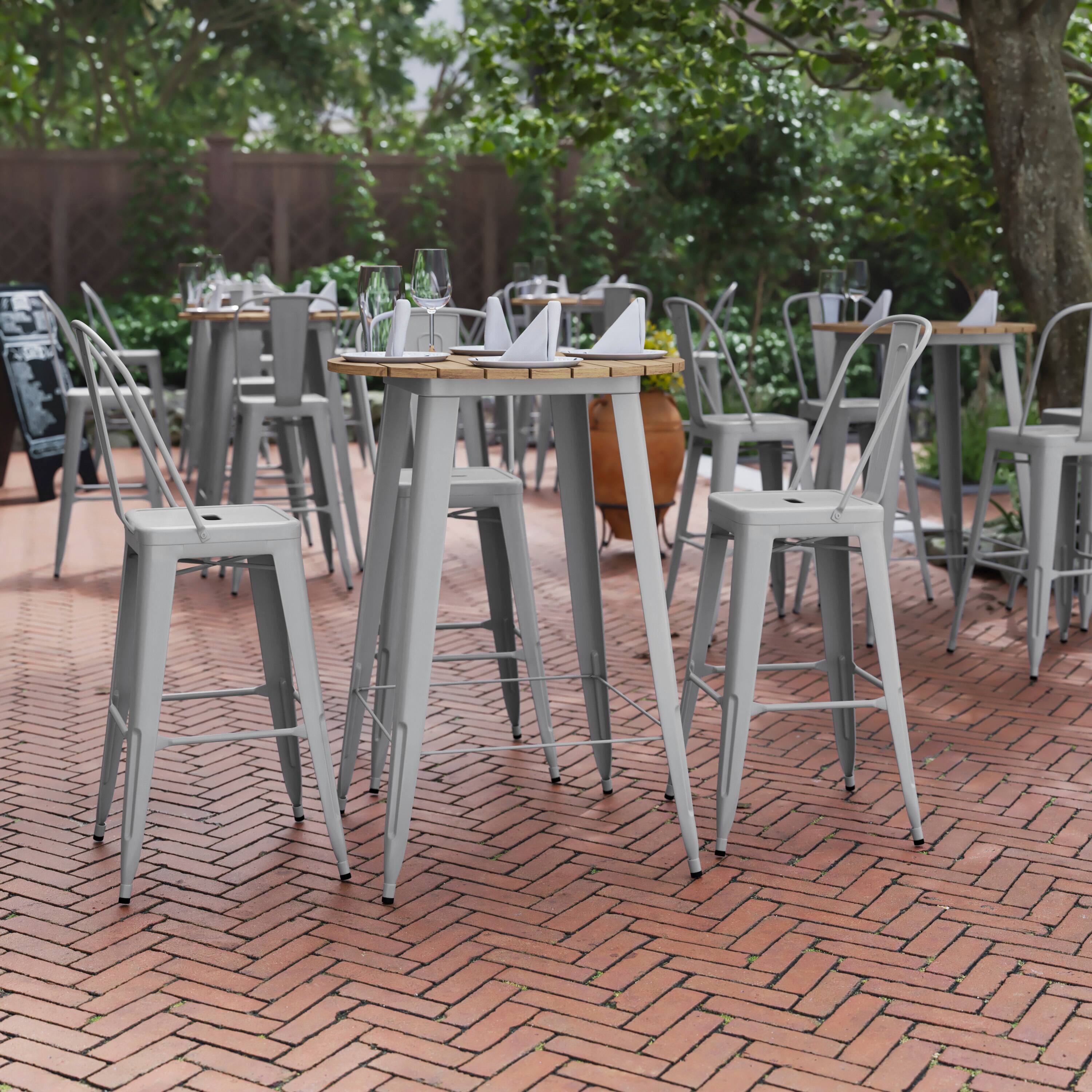 Alt View 1. Flash Furniture - Declan Commercial Indoor/Outdoor Bar Top Table, 30" Round All Weather Brown Poly Resin Top with Silver Steel base - Gray.