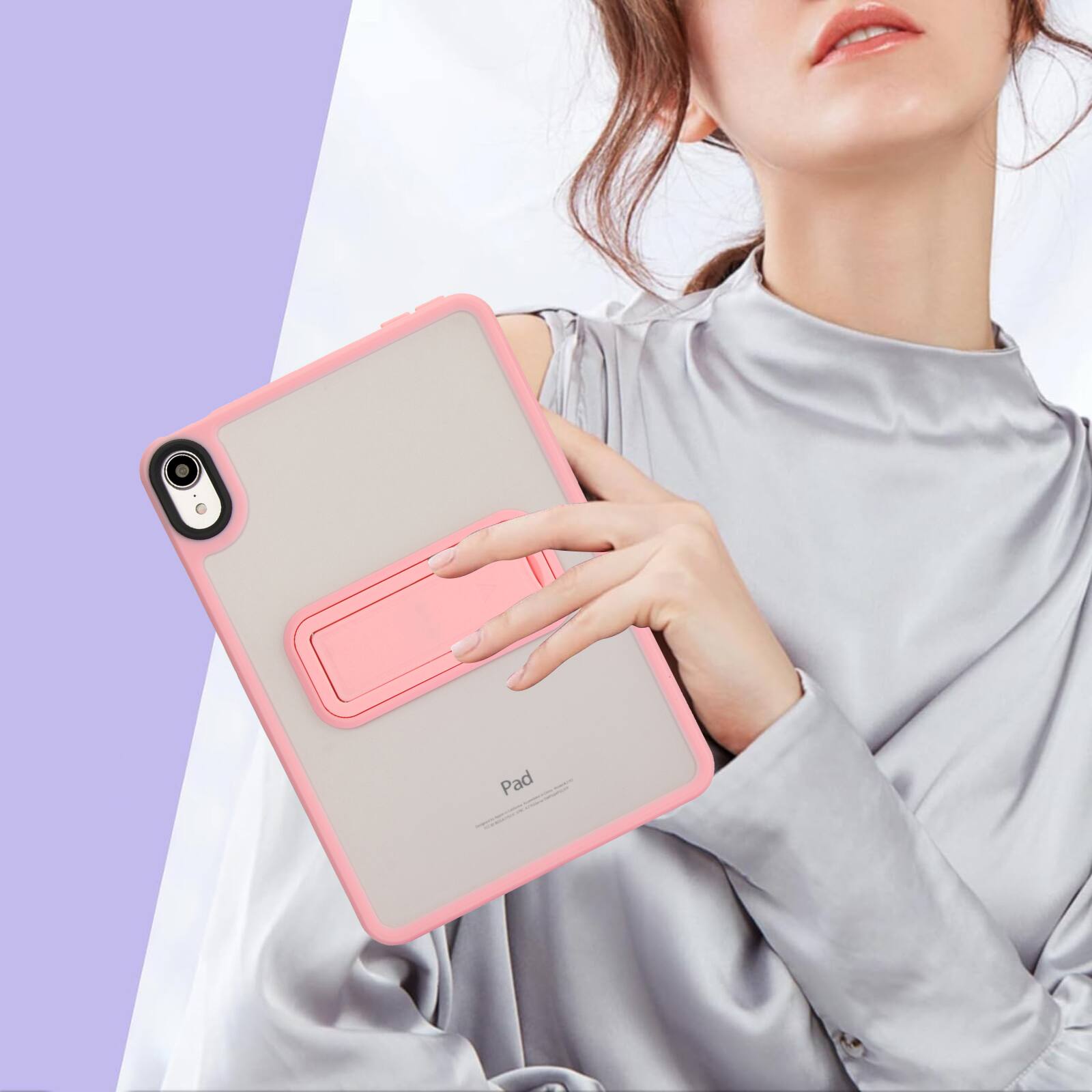 Alt View 3. Dteck - Matte Case for Apple iPad mini (A17 Pro) 2024 / mini 6 (2021) 8.3" with Foldable Stand,Shockproof Transparent Back Cover - Pink.