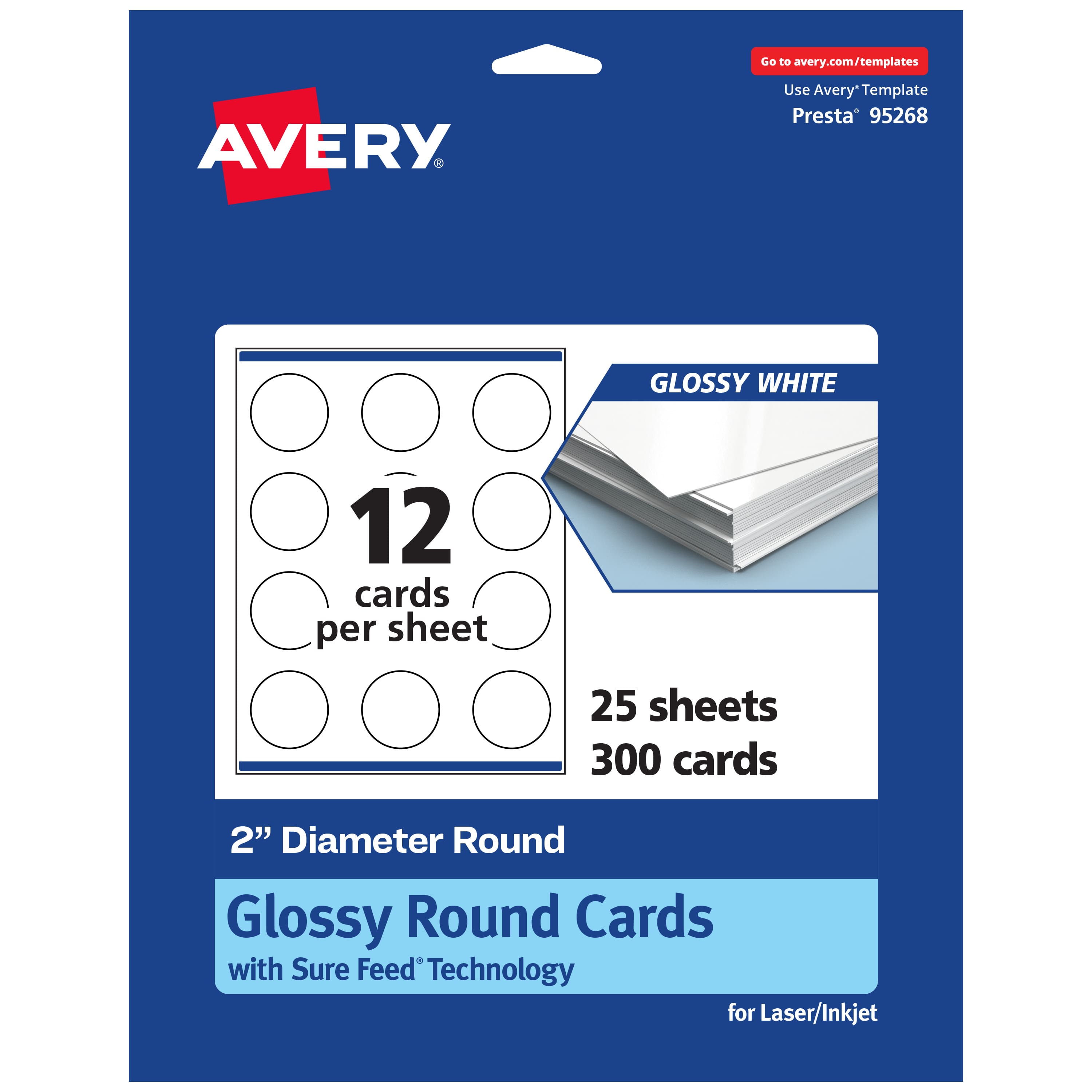 Avery - Printable Business Cards, 2" Diameter, Glossy 300ct - White