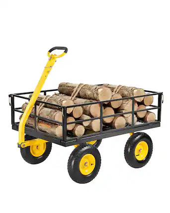 Front. VEVOR - 1200 Lbs Steel Garden Cart, Heavy Duty Pullable Garden Wagon Yard Cart, 2 in 1 Outdoor Metal Utility Wagon Yard Trailer - Yellow;Black.
