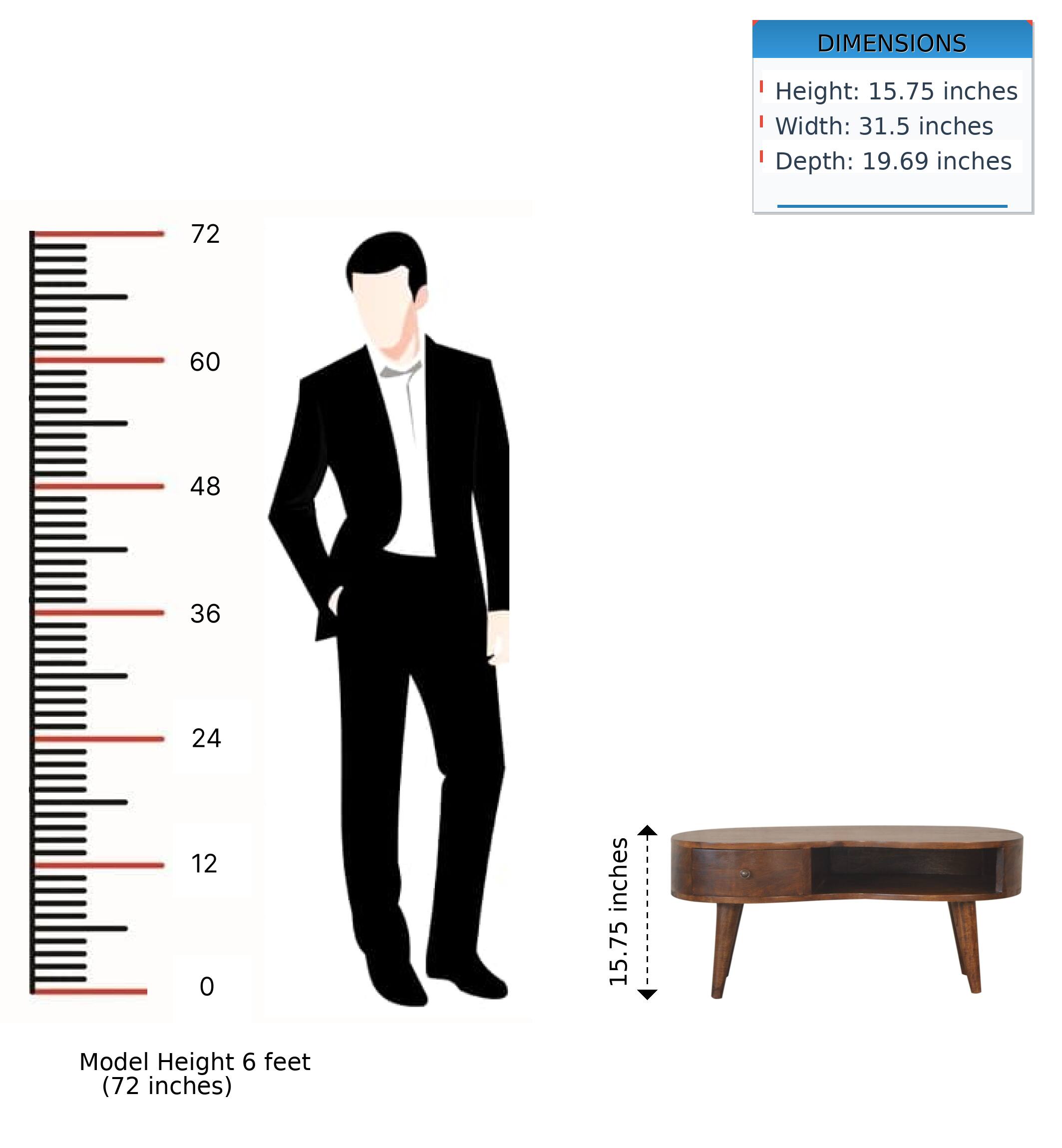 DIMENSIONS  
Height: 15.75 inches  
Width: 31.5 inches  
Depth: 19.69 inches  

Model Height 6 feet (72 inches)