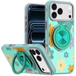 Kitcheniva - Luxury Printed Case With Tempered Glass For iPhone 17 Pro Max Aqua Floral & Leaves - Multicolor