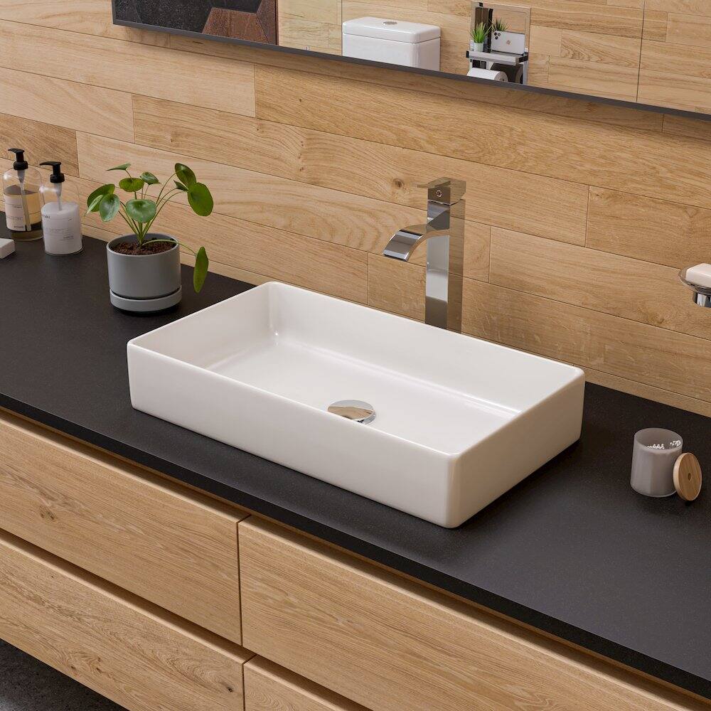 Angle. Alfi - White 24" Modern Rectangular Above Mount Ceramic Sink - White.