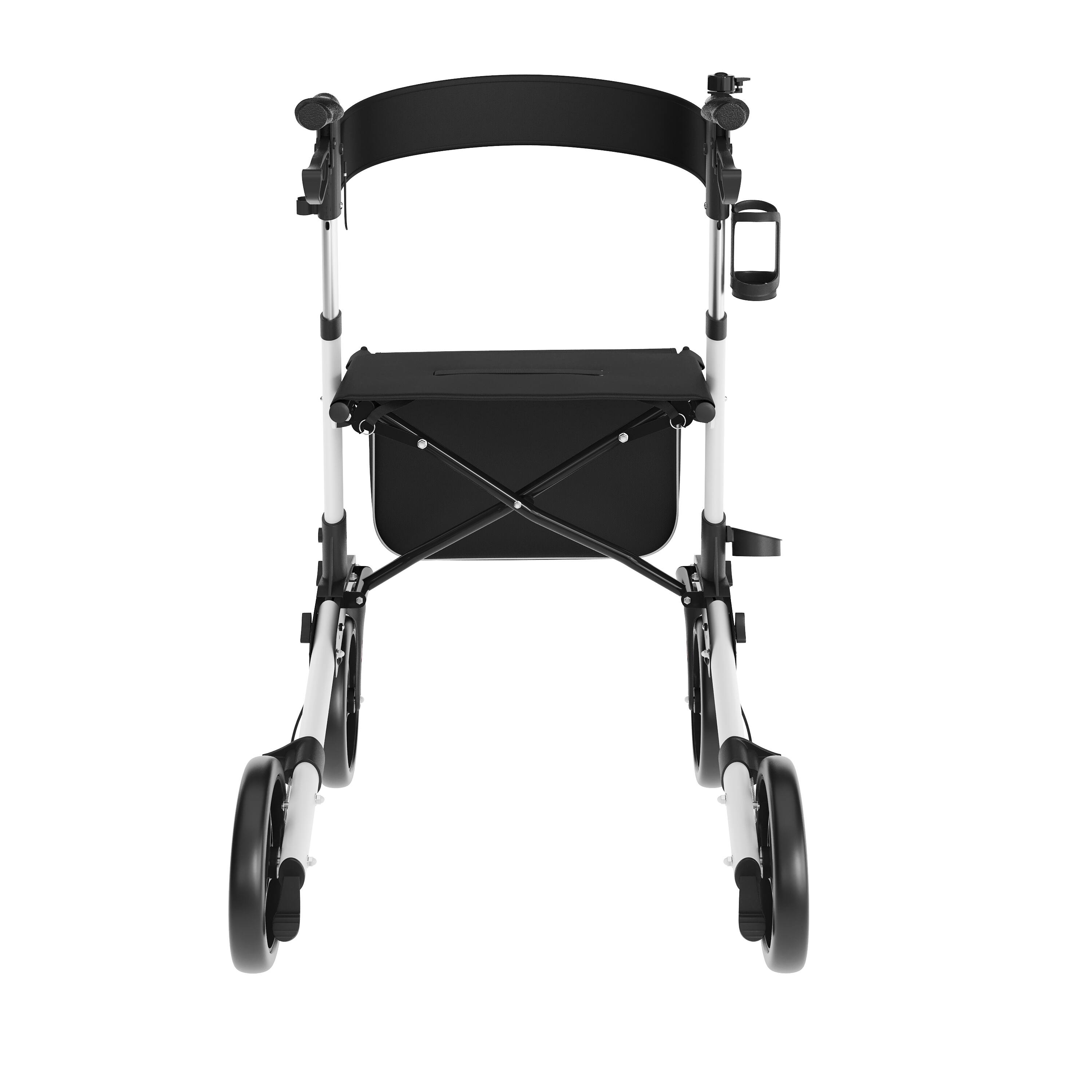 Alt View 5. Emma + Oliver - Ramsey Rollator Walker with Lightweight, Height-Adjust, Foldable Frame, Three-Setting Hand Brake System, 360° Swivel - White and Black.