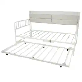 Costway - Daybed with Trundle LED Lights Charging Station Upholstered Storage Headboard - White