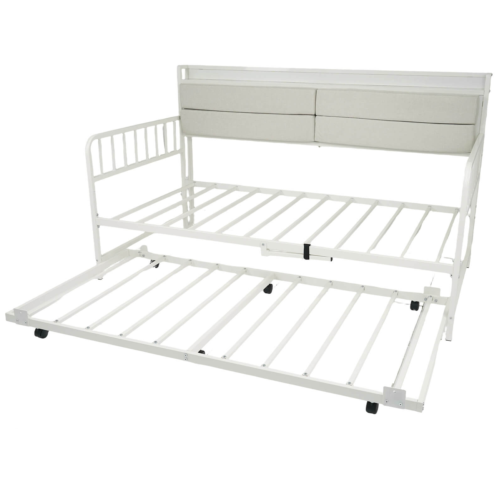 Front. Costway - Costway Daybed with Trundle LED Lights Charging Station Upholstered Storage Headboard - White.