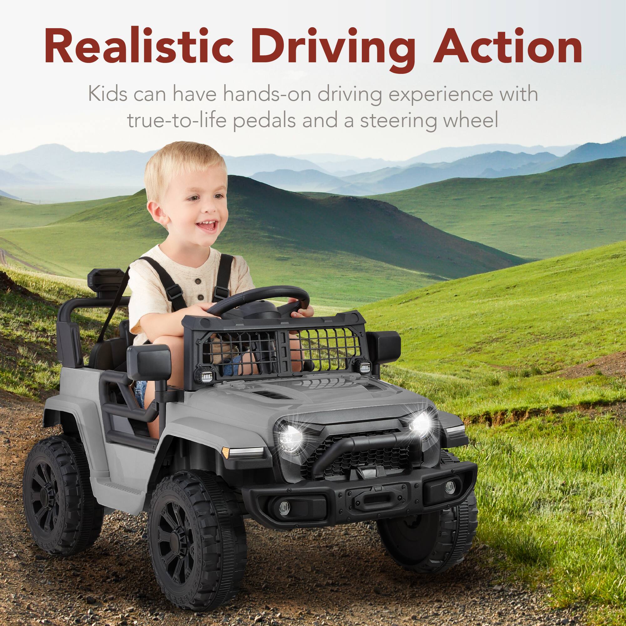 Realistic Driving Action

Kids can have hands-on driving experience with true-to-life pedals and a steering wheel.