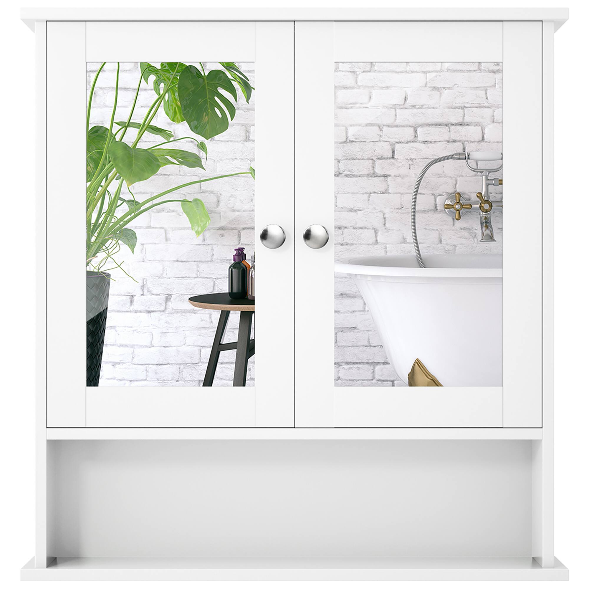 Costway - New Bathroom Wall Cabinet Double Mirror Door Cupboard Storage Medicine Cabinet Shelf - White