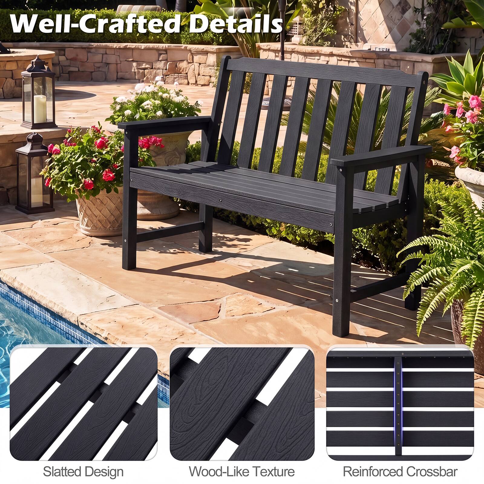 Well-Crafted Details

Slatted Design
Wood-Like Texture
Reinforced Crossbar