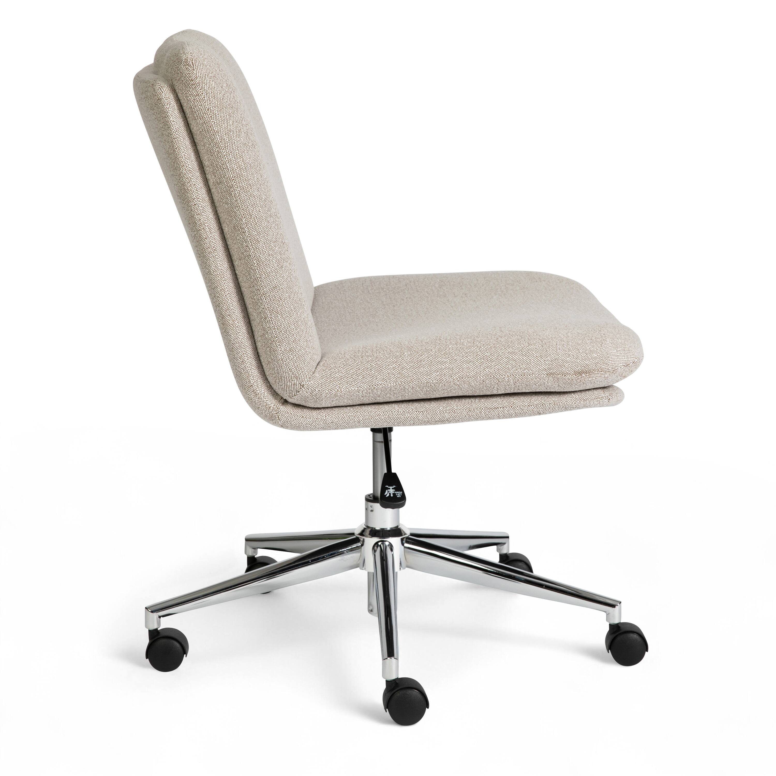 Alt View 9. Martha Stewart - Eloise Upholstered Swivel Home Office Chair with Wide Seat - Grey White Fabric/Polished Nickel Frame.