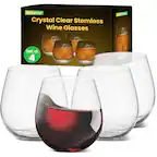 nutrichef Crystal Clear Stemless Wine Glasses Set of 4