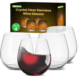 NutriChef - 15oz Stemless Wine Glasses (Set of 4), Ultra-Thin Elegant Red & White Wine Glass, Hand Blown - NGWINE44 - Clear