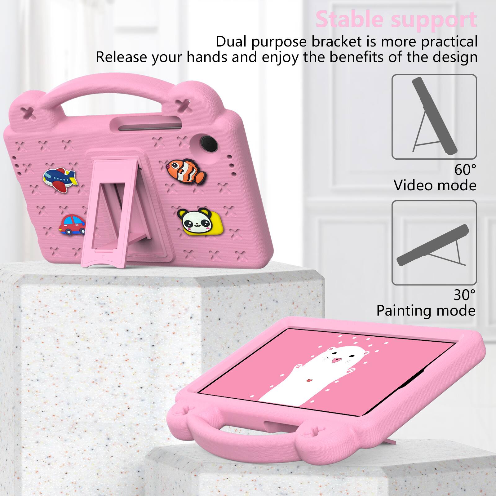 Stable support  
Dual purpose bracket is more practical  
Release your hands and enjoy the benefits of the design  

60° Video mode  
30° Painting mode