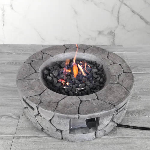 Left. APRILSOUL - 9 inch H x 28 inch W Fiber Reinforced Concrete Outdoor Fire pit Stone Gray - Gray.