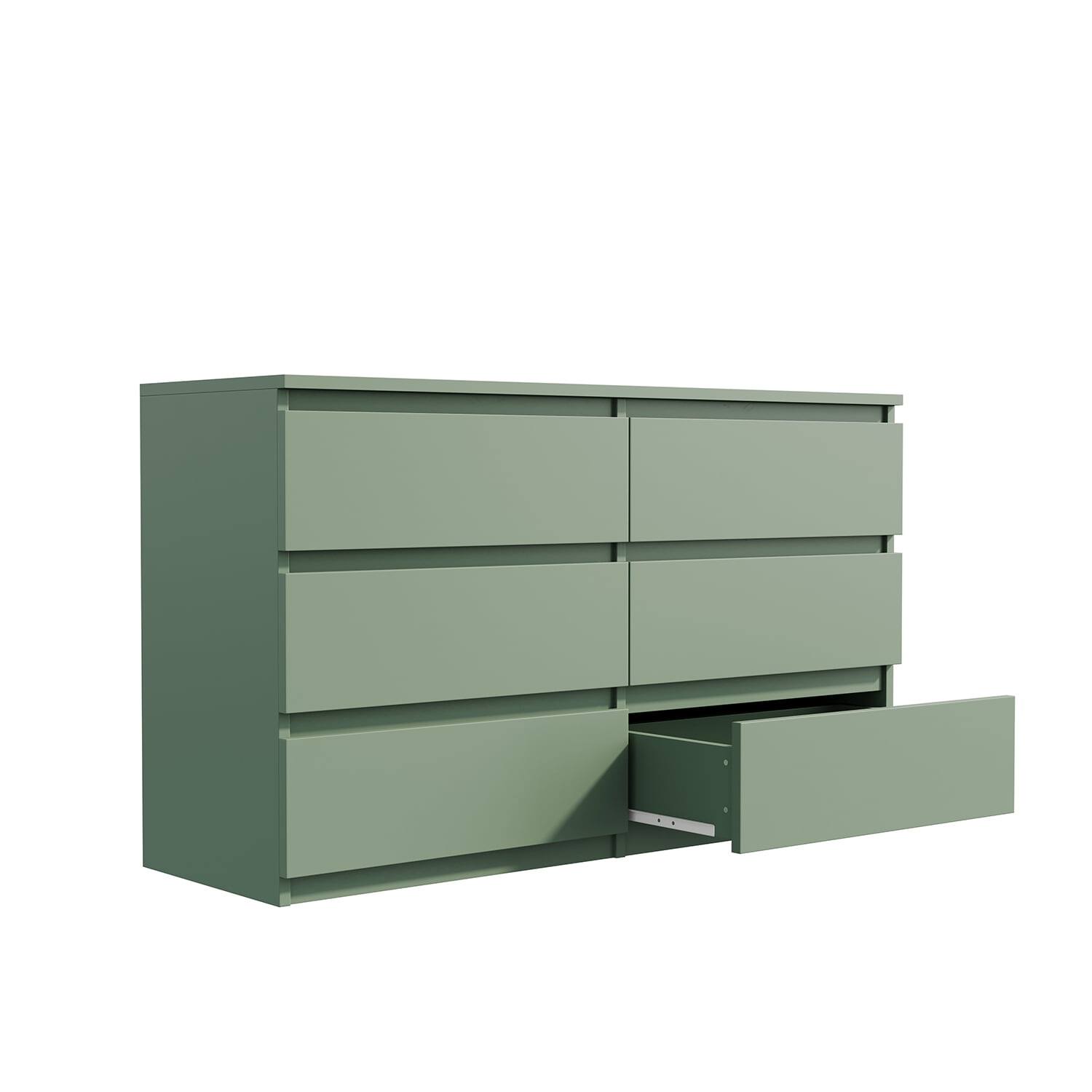 Alt View 6. Kadyn - Modern Mid Century 6 Drawer Wide Dressers Chests for Bedroom, Chest of Drawer Organizer - Green.