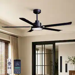 Siljoy - 52 in Matte 5 Blade Ceiling Fan with Dimmable LED Light Remote and Bluetooth App Control for Bedroom Living Room - Black