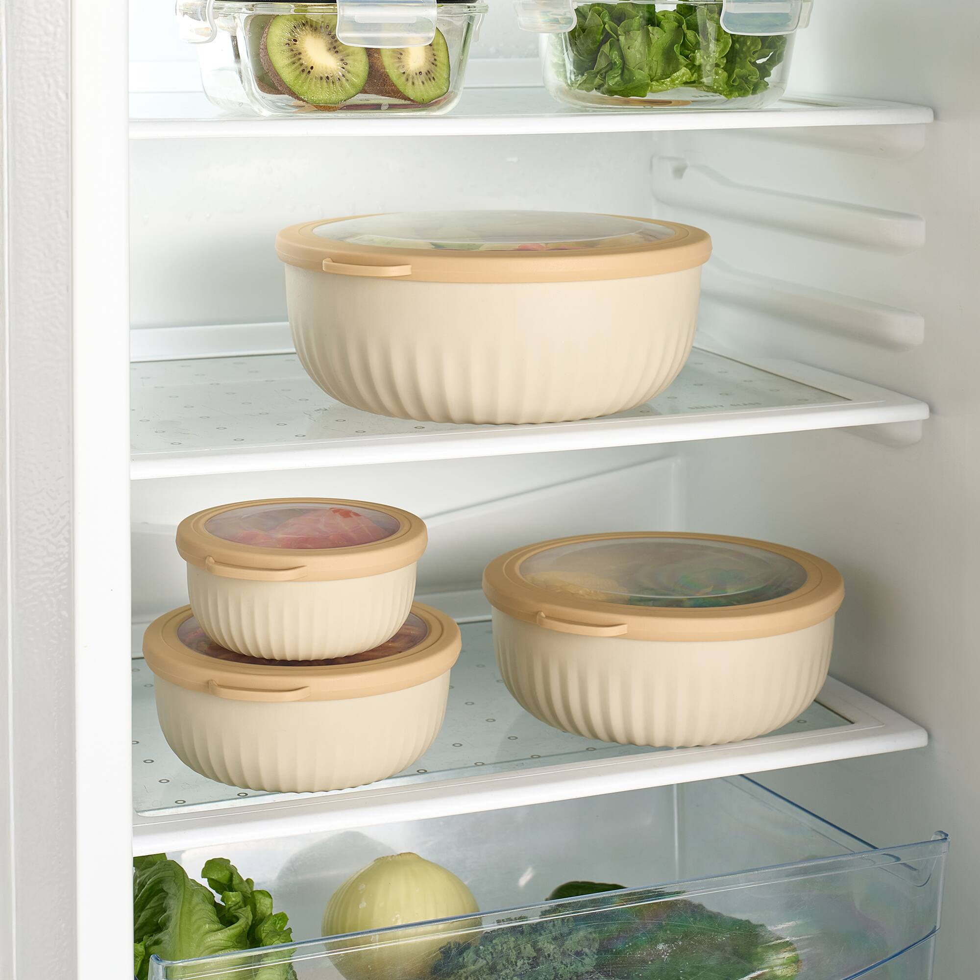 Back. Sorbus - Sorbus 4-Pack Round Stackable Airtight Food Storage Containers with Lids For Meal Prep, Leftovers, Mixing, Salads - Beige / Tan / Clear.