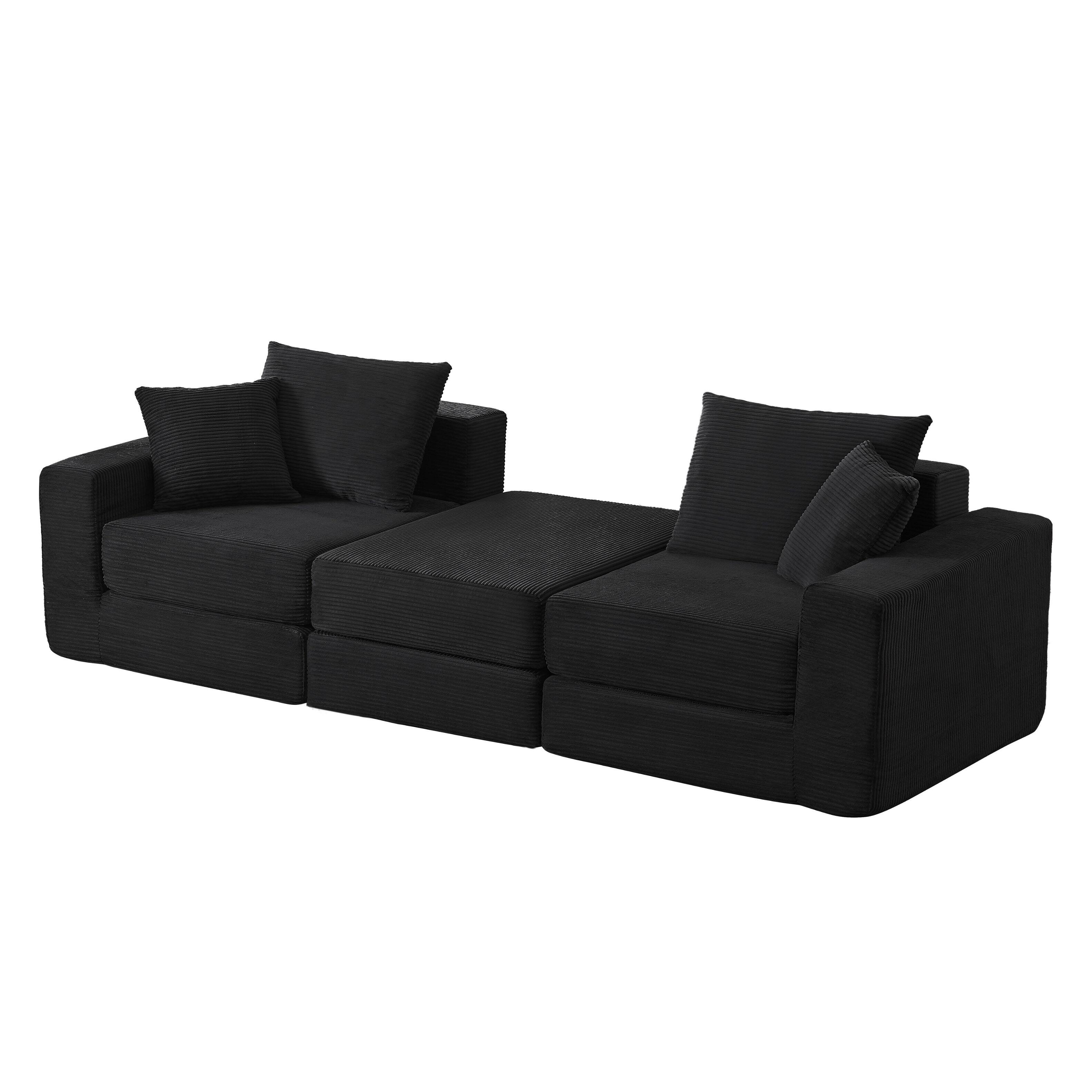Alt View 4. Loheer - Loheer Modular Sectional Sofa Deep Seat Cloud Couch L-Shape Chaise Sleeper - Black.