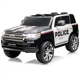 Homhougo - 12V 2-Seater Kids Electric Truck - Ride-On Car with Remote Control, LED Lights, Music, Horn & Suspension - Black White Police