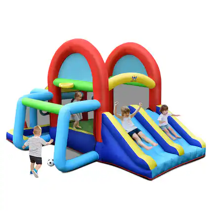 Front. Gymax - Gymax Kids Inflatable Bounce House Bouncer Castle w/ Double Slides Without Blower.